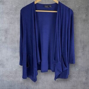 Chico's‎ Travelers Slinky Knit Travel Cardigan Jacket Royal Blue Pockets 0 Small